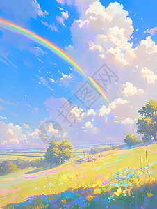 彩虹下的草地背景图片