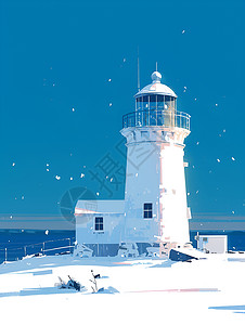 雪地保龄球海边的一座灯塔插画
