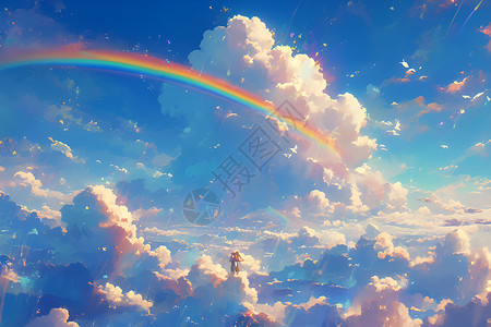 蓝天中的彩虹背景图片