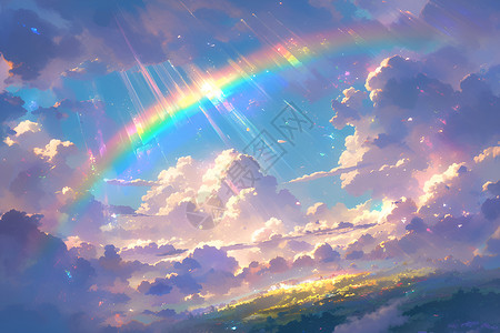 天空中的奇幻彩虹背景图片