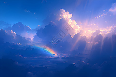 云海中的彩虹背景图片