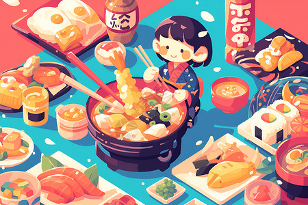 女孩吃火锅背景图片