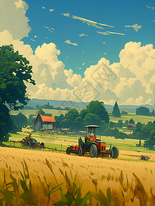 田野里的拖拉机背景图片