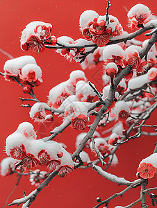 红墙雪景树木雪地花高清图片