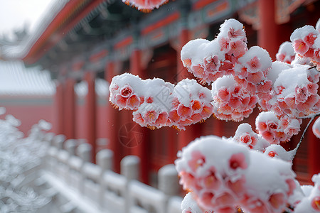 雪中的树皑皑白雪中的梅花背景