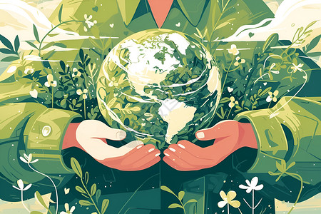 呵护绿色保护地球呵护健康插画