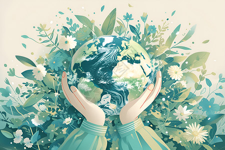 世界环保日保护地球的双手插画