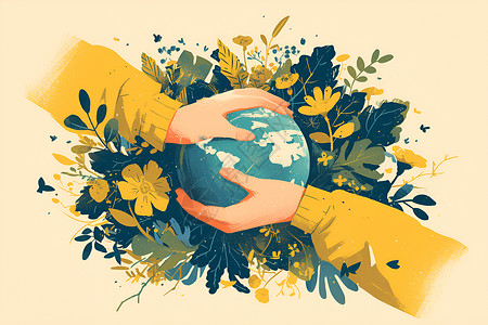 地球日元素自然之手呵护健康插画