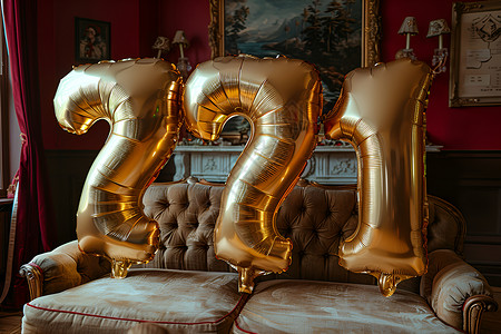 漂浮金色四边形气球数字装饰背景