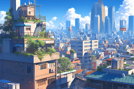 卡通风格的城市建筑背景图片