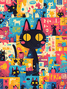 涂鸦的黑猫背景图片