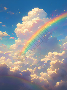 云朵间的绚丽彩虹背景图片