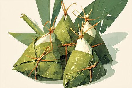 绿叶包裹的粽子插画