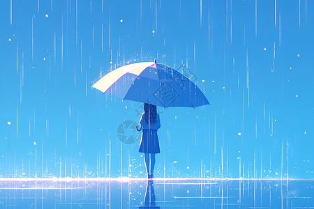 雨滴卡通雨中的女孩撑伞插画