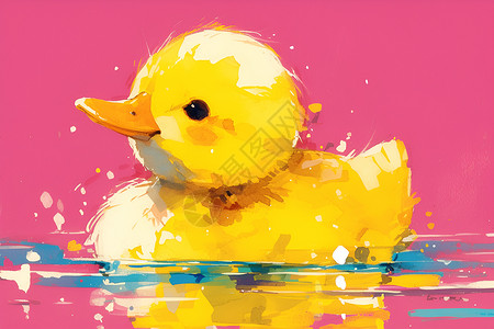 可爱的小黄鸭在水中浮游插画