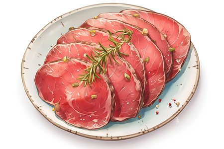 食物展示盘子中的牛肉插画