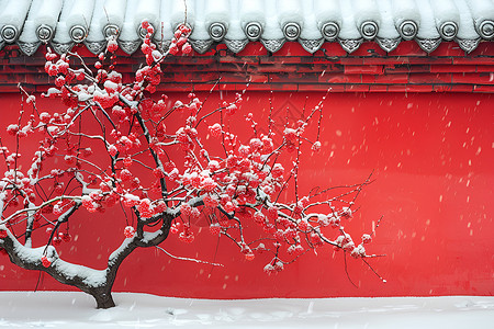 红梅图片大雪覆盖的梅花背景