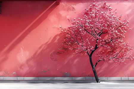 红梅树阳光下的梅花树背景