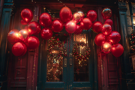 红色气球的在门前背景图片