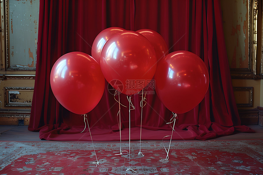 红色气球飘浮在空中图片