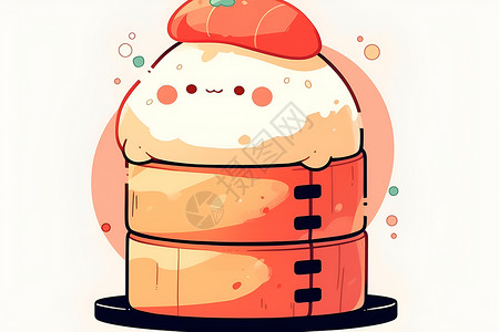 米商蒸笼上的寿司插画