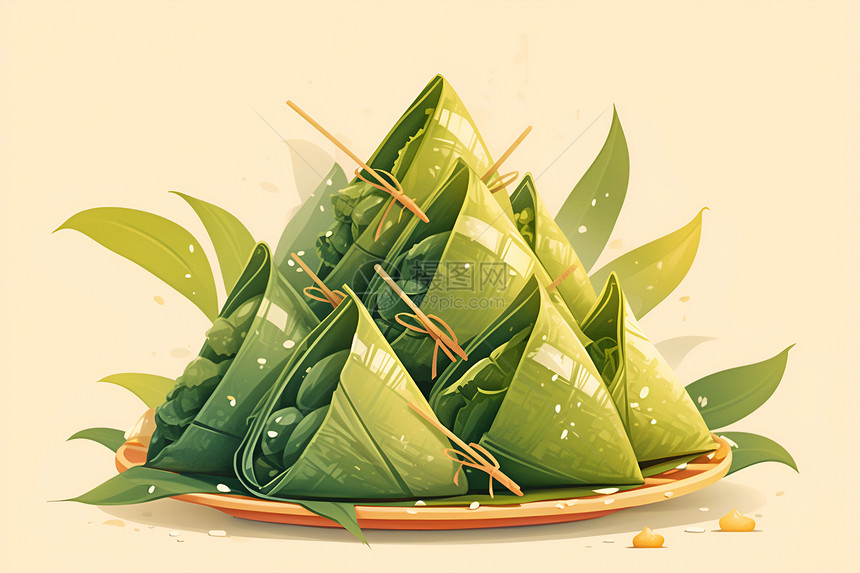 新鲜粽子的插画图片