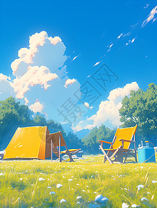 帐篷野营夏日户外野营插画