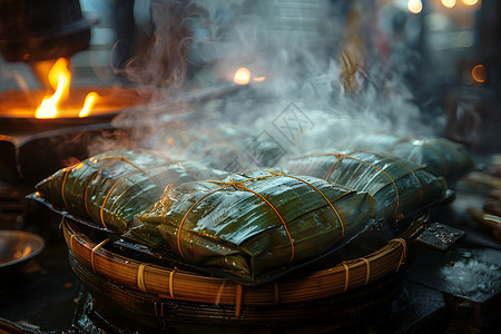 蒸熟的粽子新鲜蒸熟的高清图片