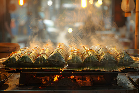 端午节场景粽子蒸煮的场景背景