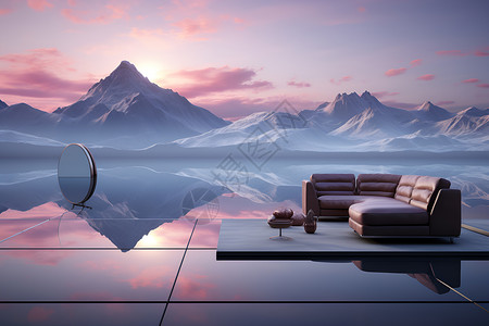 山谷春雪梦幻的山脉和沙发设计图片