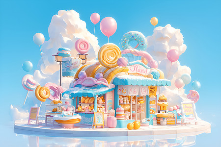 立体展示梦幻的糖果屋插画