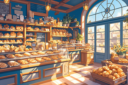 面包店内景面包店中的面包插画