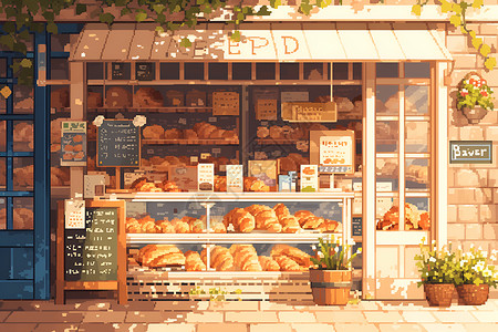 街道中的面包店背景图片