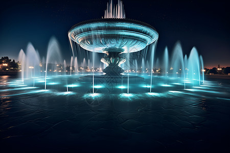 夜晚户外的喷泉高清图片