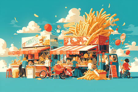 卡通的美食店铺背景图片