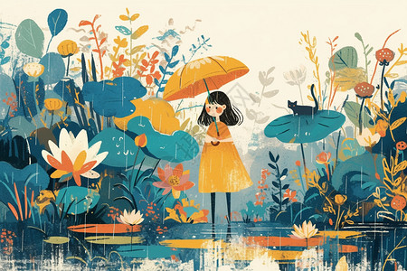 雨中撑伞的女孩背景图片