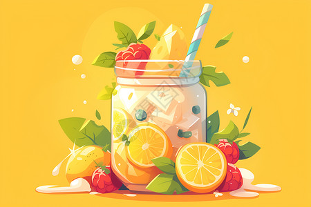健康饮品美味的水果饮品插画