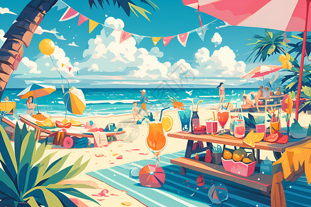 海边的果汁插图背景图片