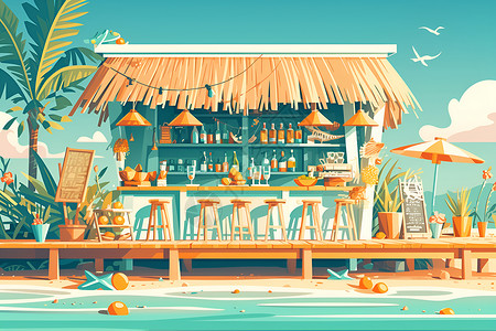 沙滩上的酒馆背景图片