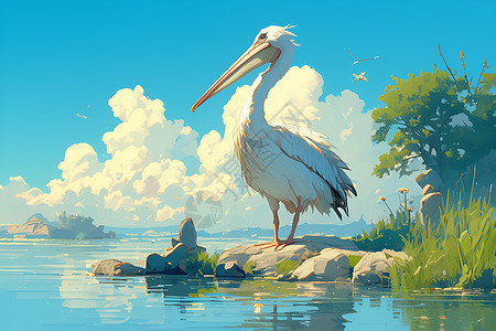东部白鹈鹕优雅美丽的白鹈鹕插画