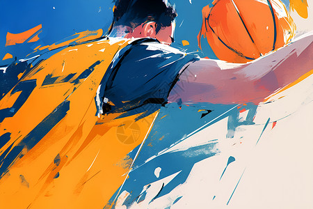 球体背景打篮球的男孩插画