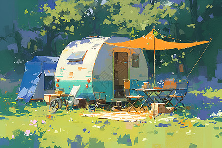 野餐露营的房车背景图片