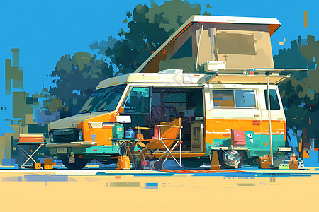 户外露营的房车背景图片