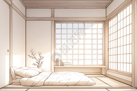 卧室内的白色床铺背景图片