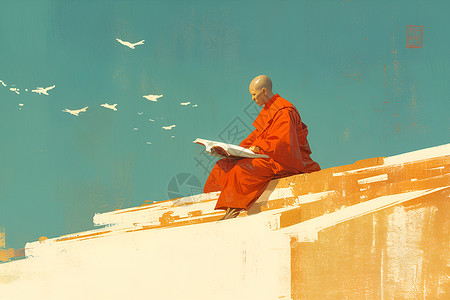 佛教经文僧人正专心地读书插画
