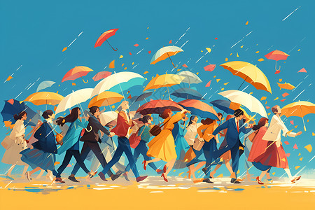 伞下欢乐的人群背景图片