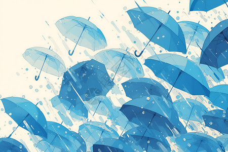 长柄伞雨中飘舞的伞插画