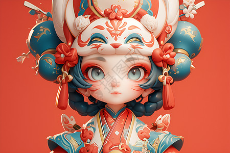 美丽玩偶魔法玩偶红蓝魔幻之美插画