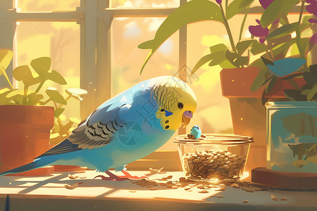 可爱小鹦鹉阳光下的鹦鹉插画