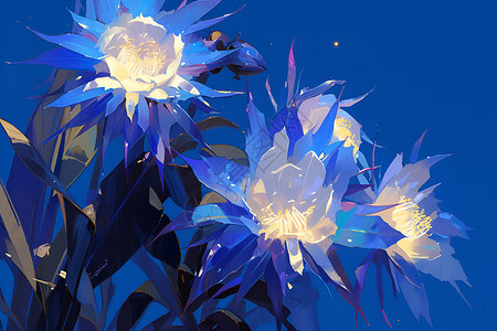 蓝光中盛放的花朵背景图片